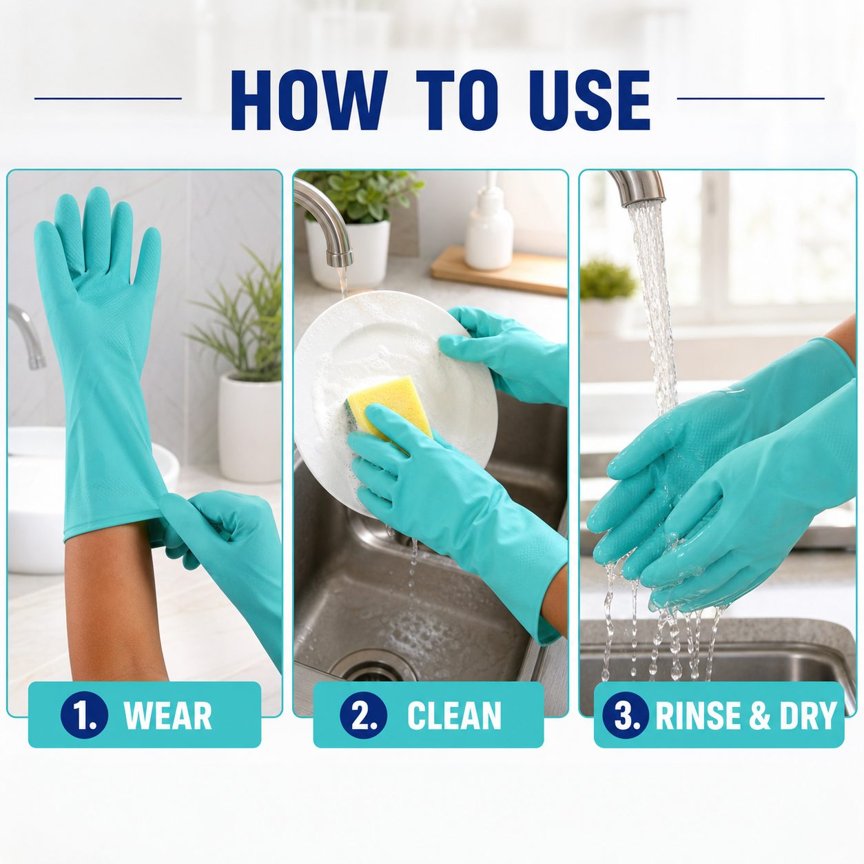 Large Victor Green Cleaning Rubber Gloves Reusable Kitchen Dishwash (1 Pair)
