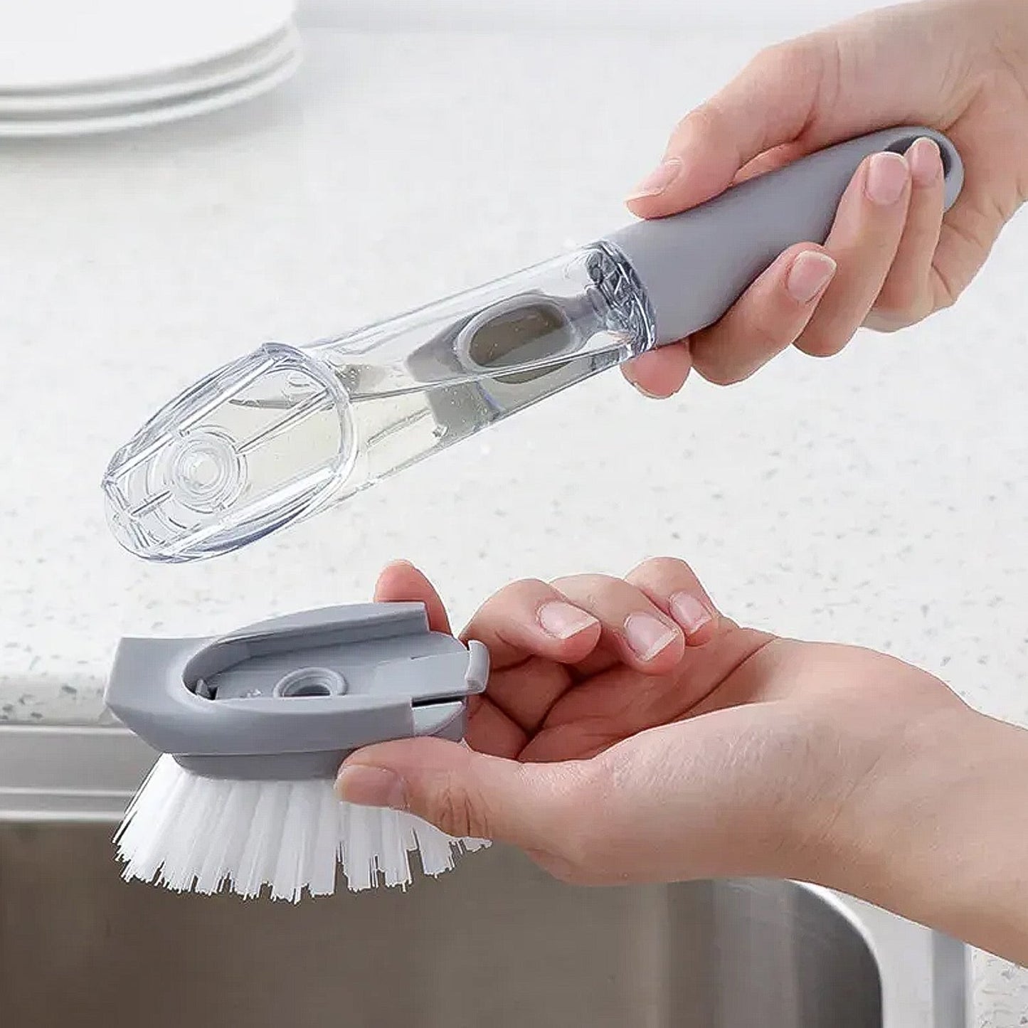 Dish Cleaning Brush with Built-in Liquid Soap Dispenser (1 Pc)