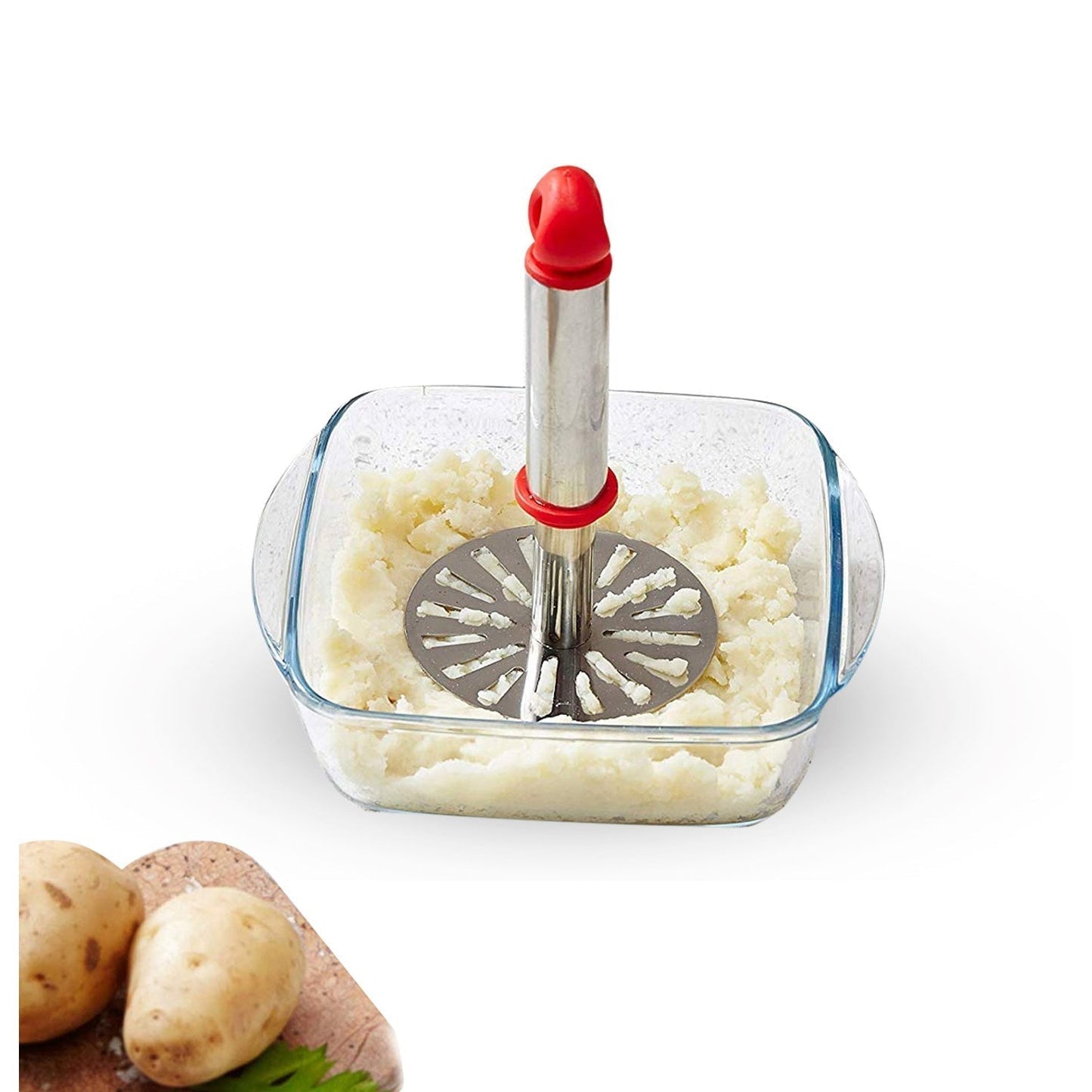 Ganesh Potato / Pav Bhaji Masher with Plastic Handle, Silver & Plastic - Oval Pav Masher, Potato 1-Piece, Smasher Handle, Multicolor