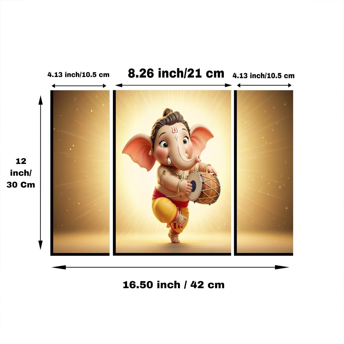 Ganesha 3 Panel MDF Wall Frame Home Decor Religious Art 16.5x12in (1 Pc)