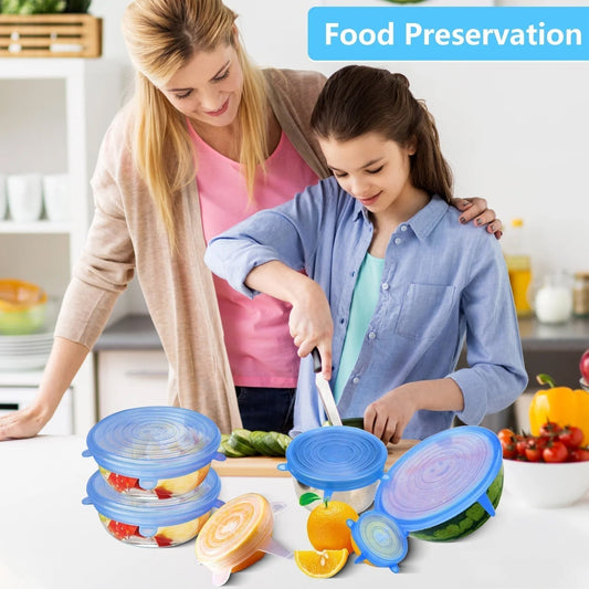 12 Peace Reusable Stretch Lids Set with 2 Storage Pouches â€“ Flexible Food Cover Lids