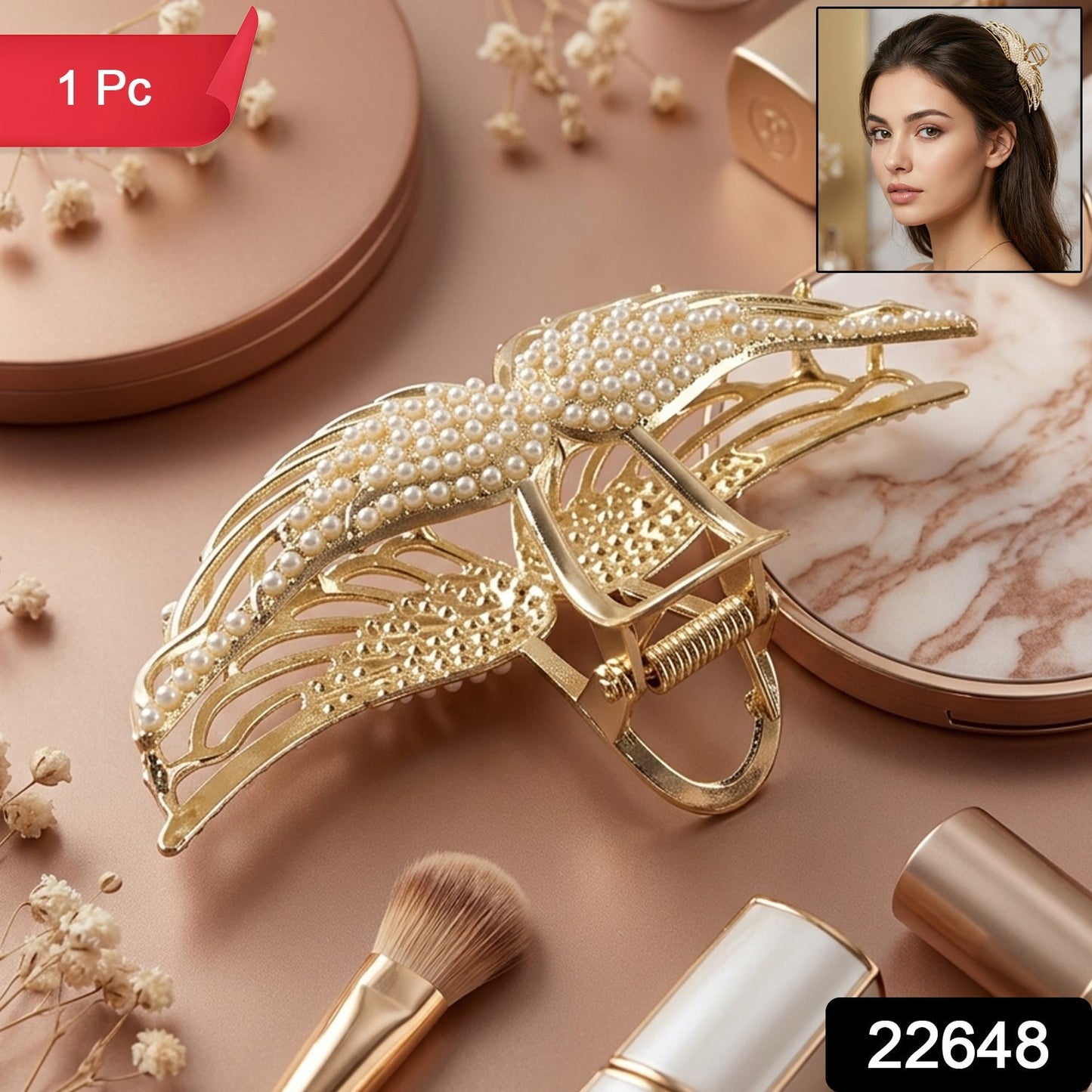Premium Pearl Studded Elegant Hair Claw Clip for Women (1 Pc)