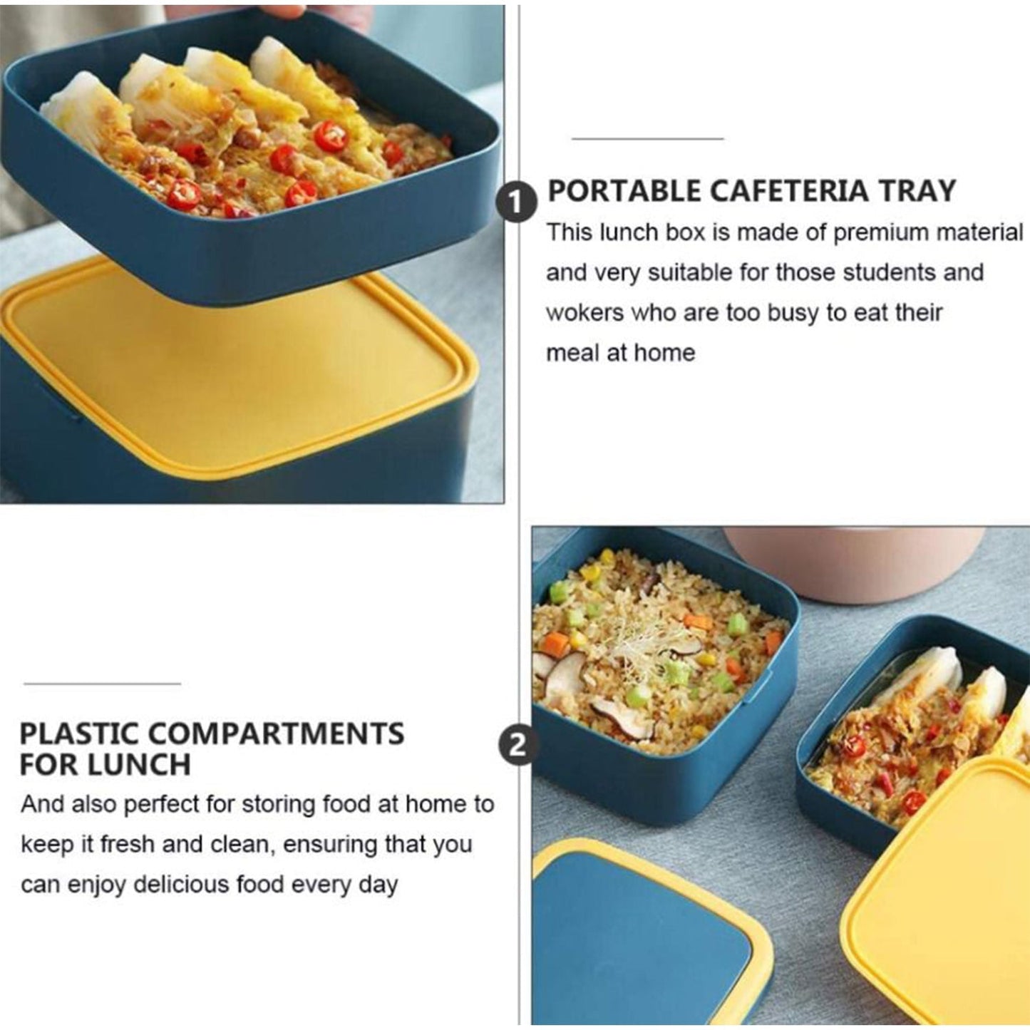 Blue Double-Layer Portable Bento Lunch Box – Stackable with Handle & Spoon