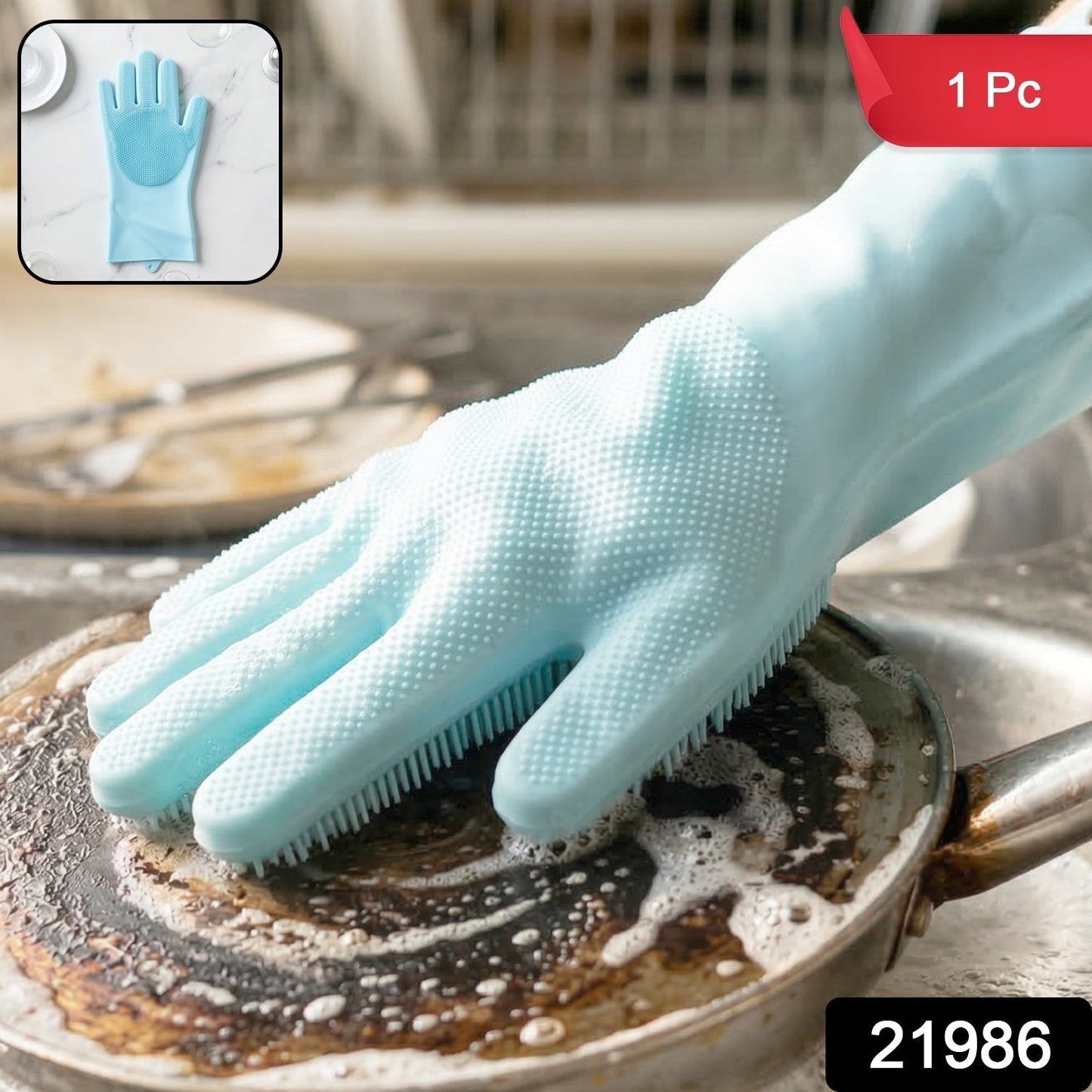 Right Hand Silicone Dishwashing Cleaning Glove with Scrubber Brush (1 Pc)