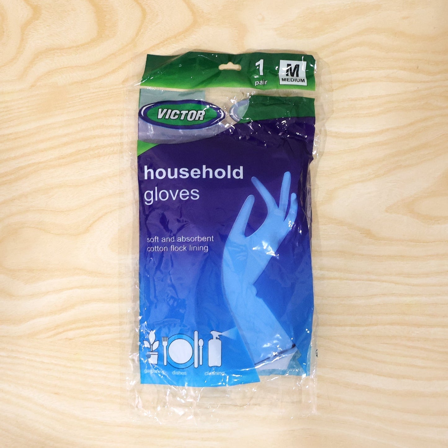 Medium Victor Blue Cleaning Rubber Gloves Reusable Kitchen Dishwash (1 Pair)