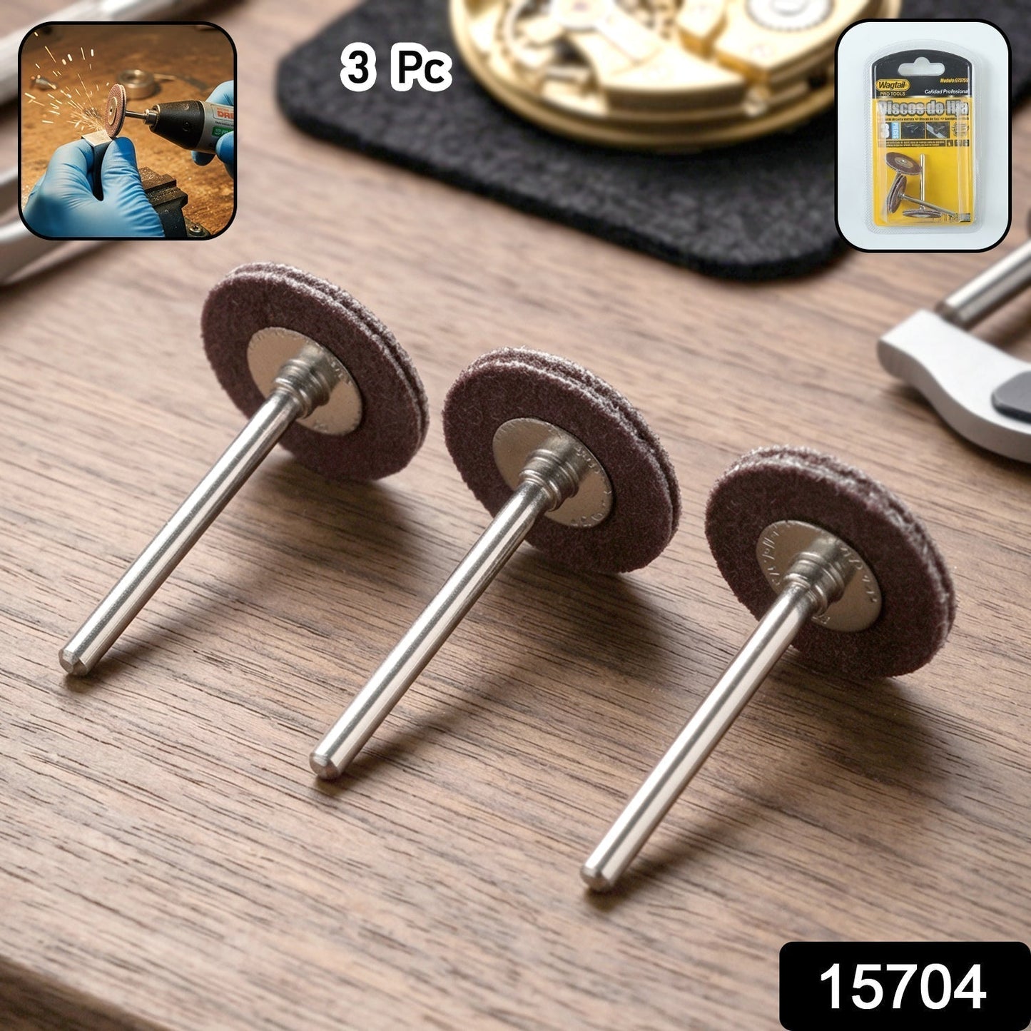 Wagtail Mini Rotary Tool Grinding Wheel Disc Set with Metal Shank (3 Pc Set)