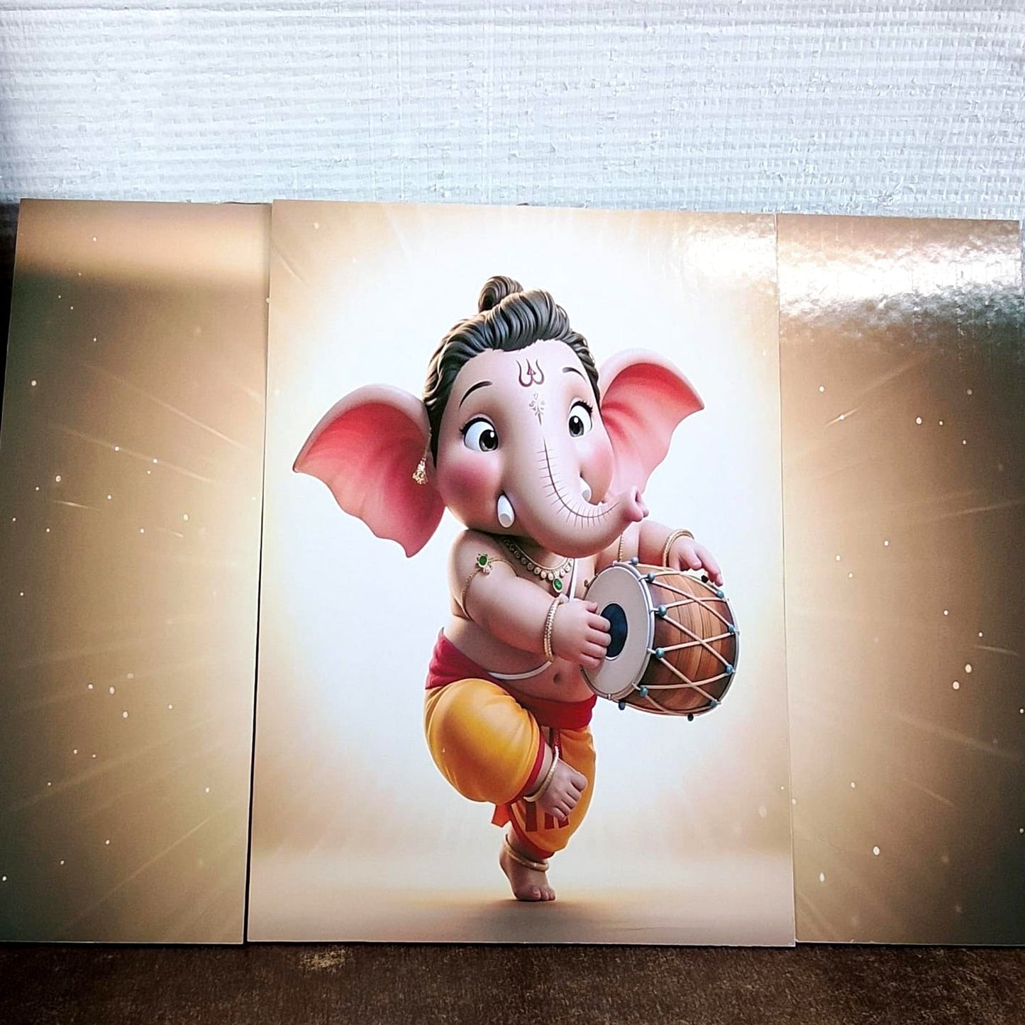 Ganesha 3 Panel MDF Wall Frame Home Decor Religious Art 16.5x12in (1 Pc)