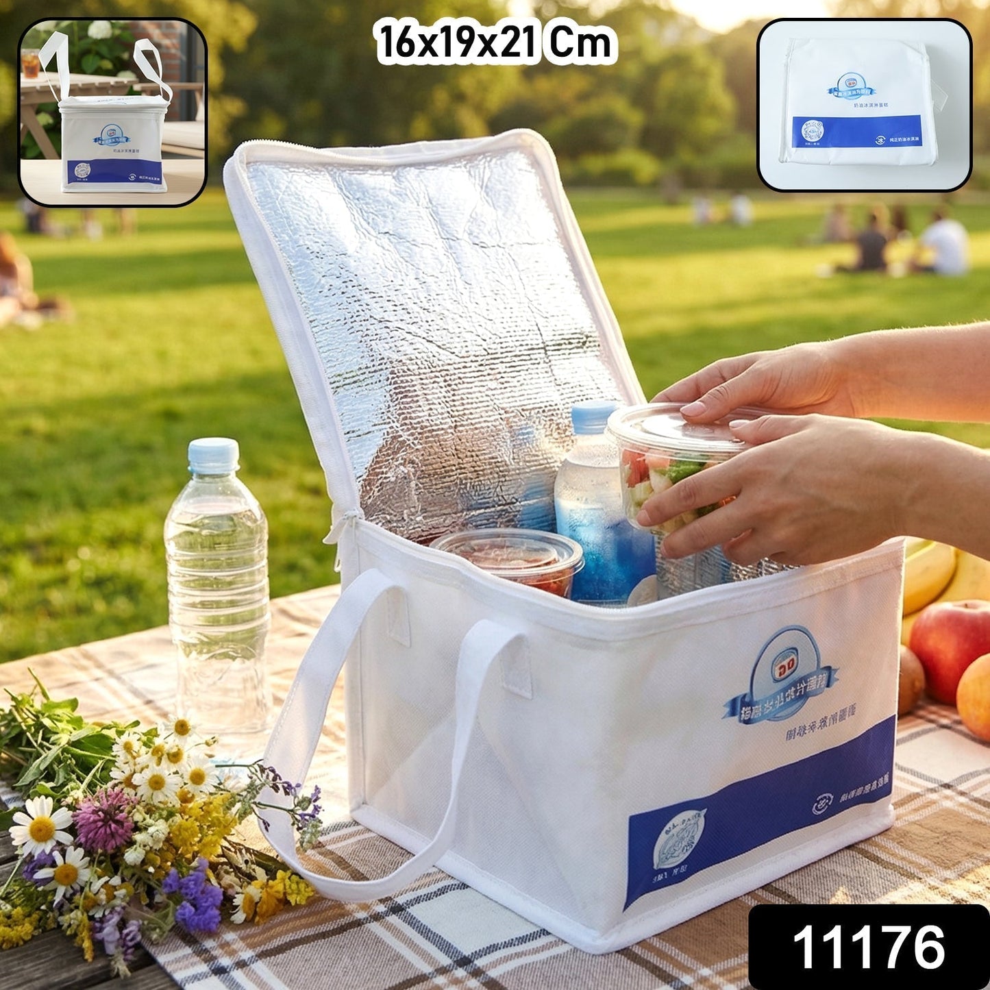 Portable Insulated Lunch Bag with Zipper Closure 16x19x21 Cm