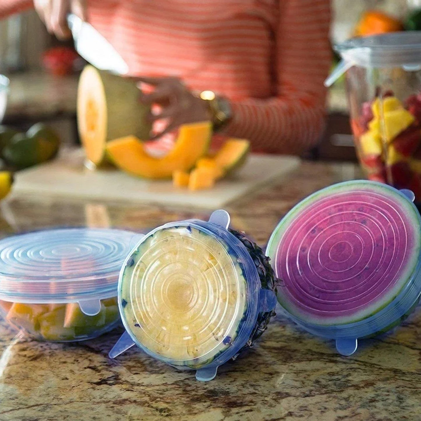 12 Peace Reusable Stretch Lids Set with 2 Storage Pouches â€“ Flexible Food Cover Lids