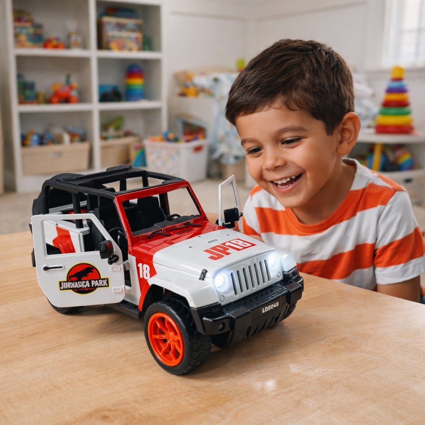 Kids Dinosaur Hunter Off-Road Friction Powered Toy Jeep Car (1 Pc)