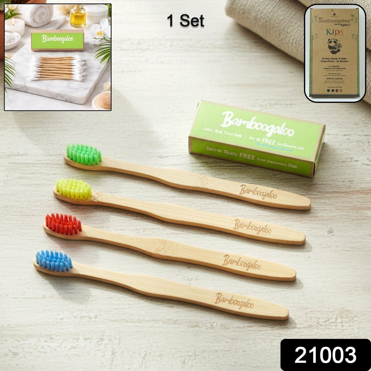 Bamboo Toothbrush Set for Adults (Pack of 4)