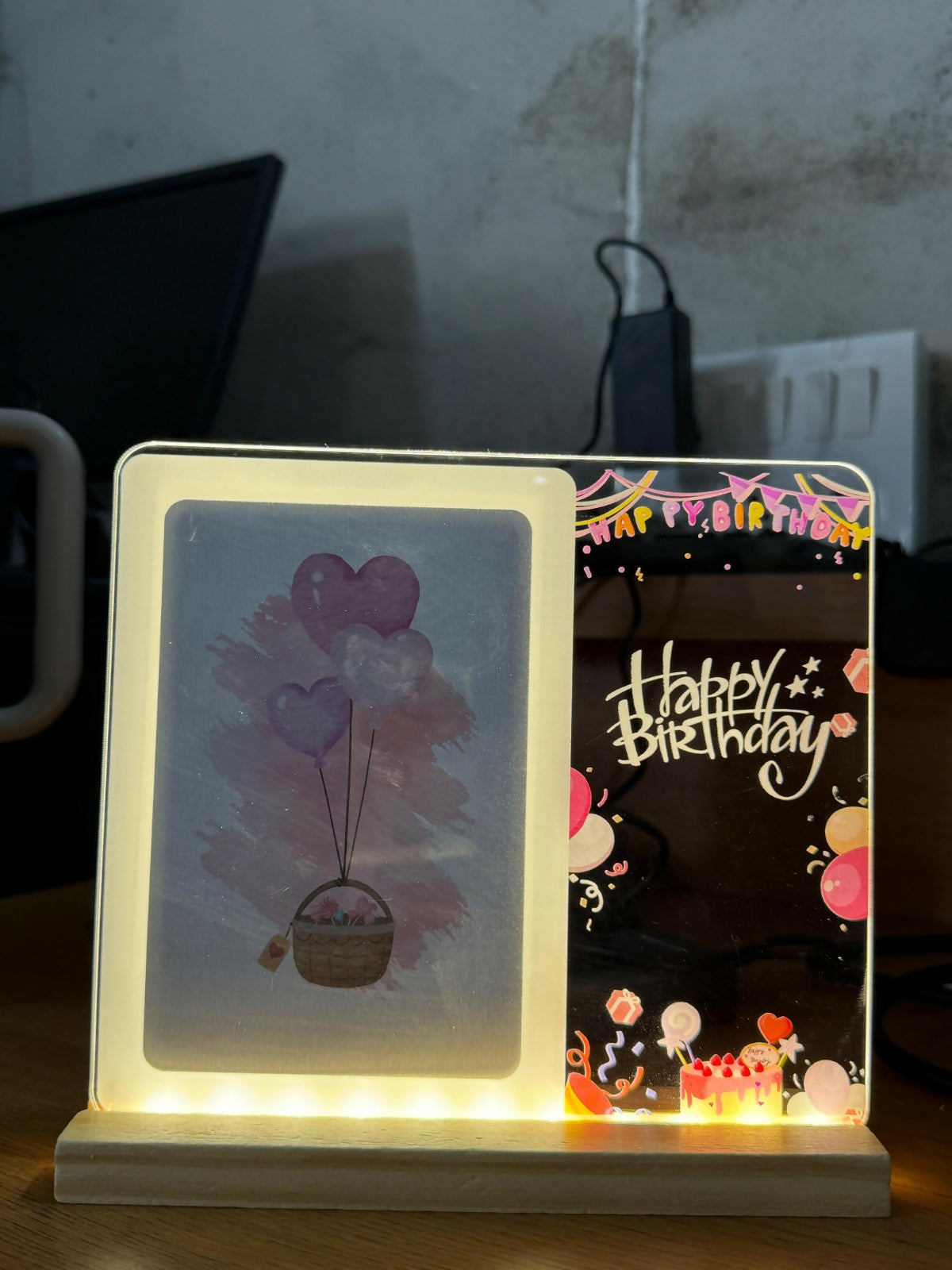 Happy Birthday LED Acrylic Message Lamp with Wooden Base | Decorative Table Light