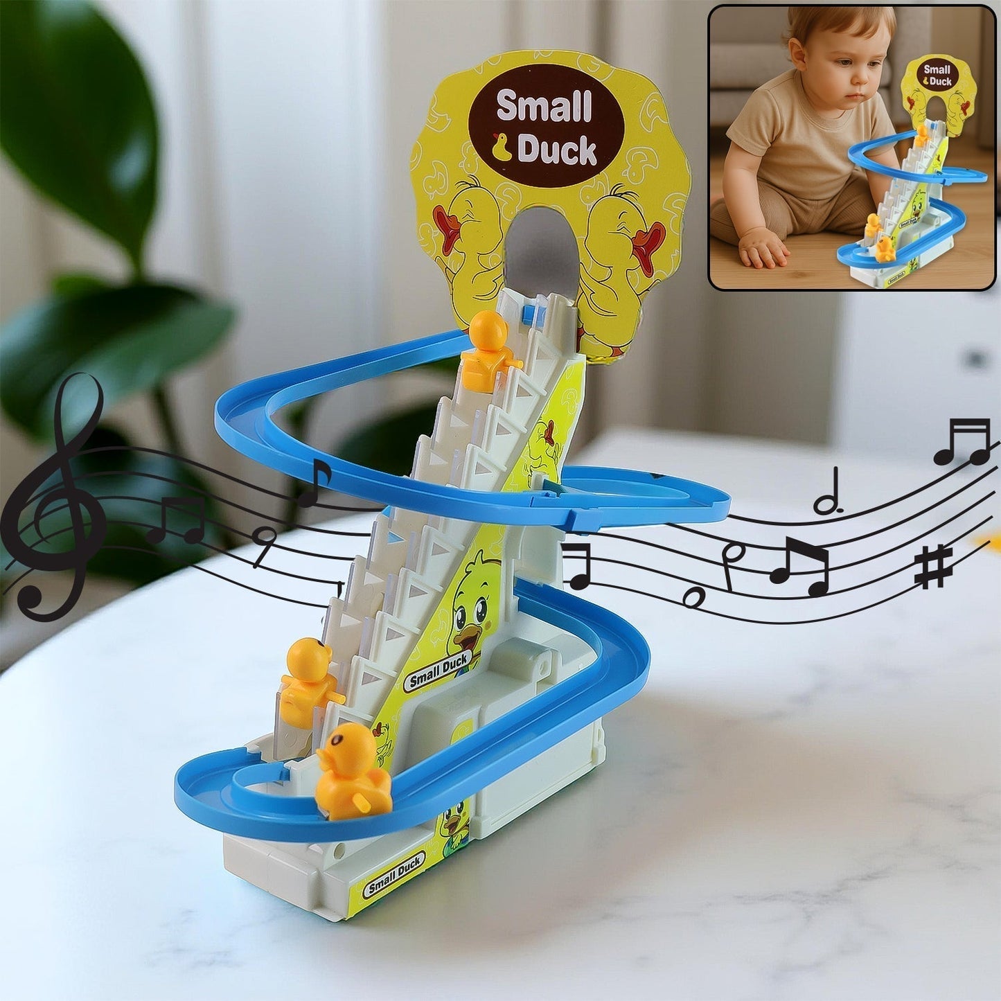 LALA Small Duck Climb Stairs Toy Roller Coaster with Flashing Lights & Music (3 Ducks)
