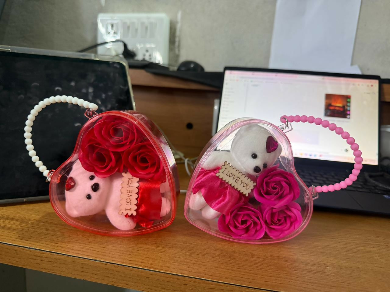 Heart Shape Gift Box with Teddy and Roses Romantic Gift Set