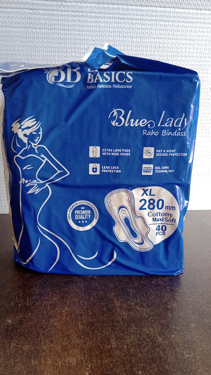 Beautiful Basics Blue Lady Long Pads With Wides Wings Sanitary Pads â€“ 280 mm, 40-Pack