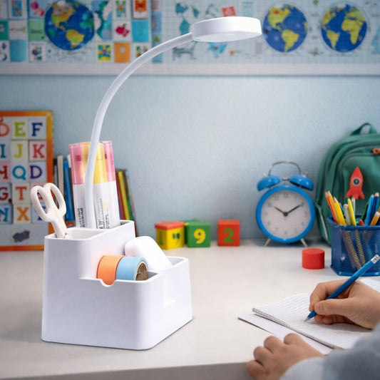 LED Study Desk Lamp with Pen Stand, 3 Color Modes, Adjustable Arm
