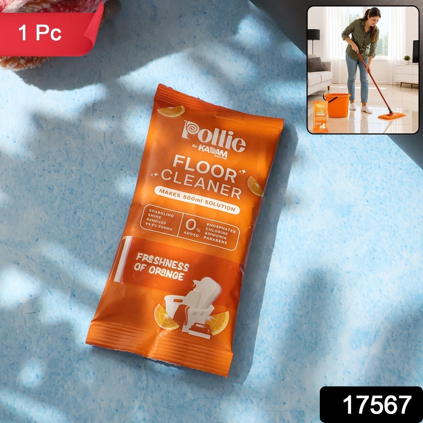 Pollic Kadam Concentrated Floor Cleaner Sachet â€“ Orange Fresh Fragrance (50 Gm)
