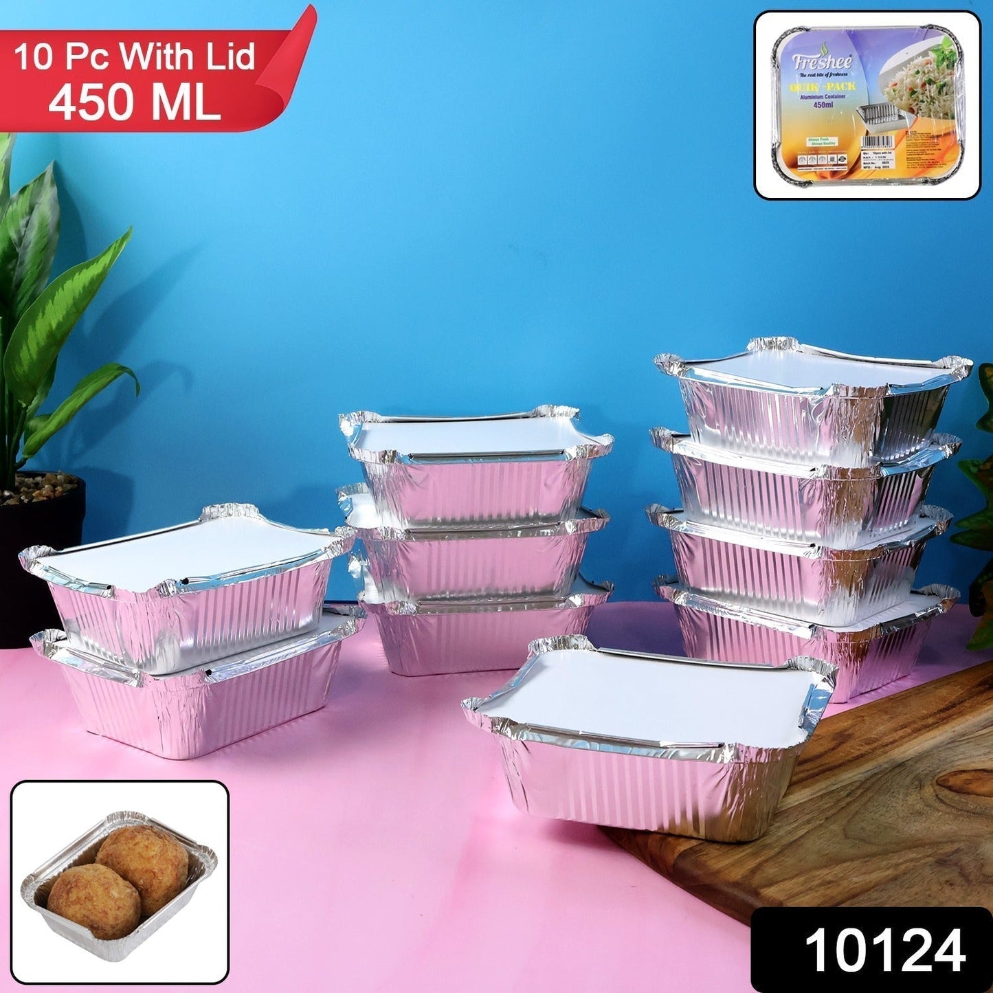 Freshee Aluminium Food Container with Lid â€” 450 ml â€” 10 Pc