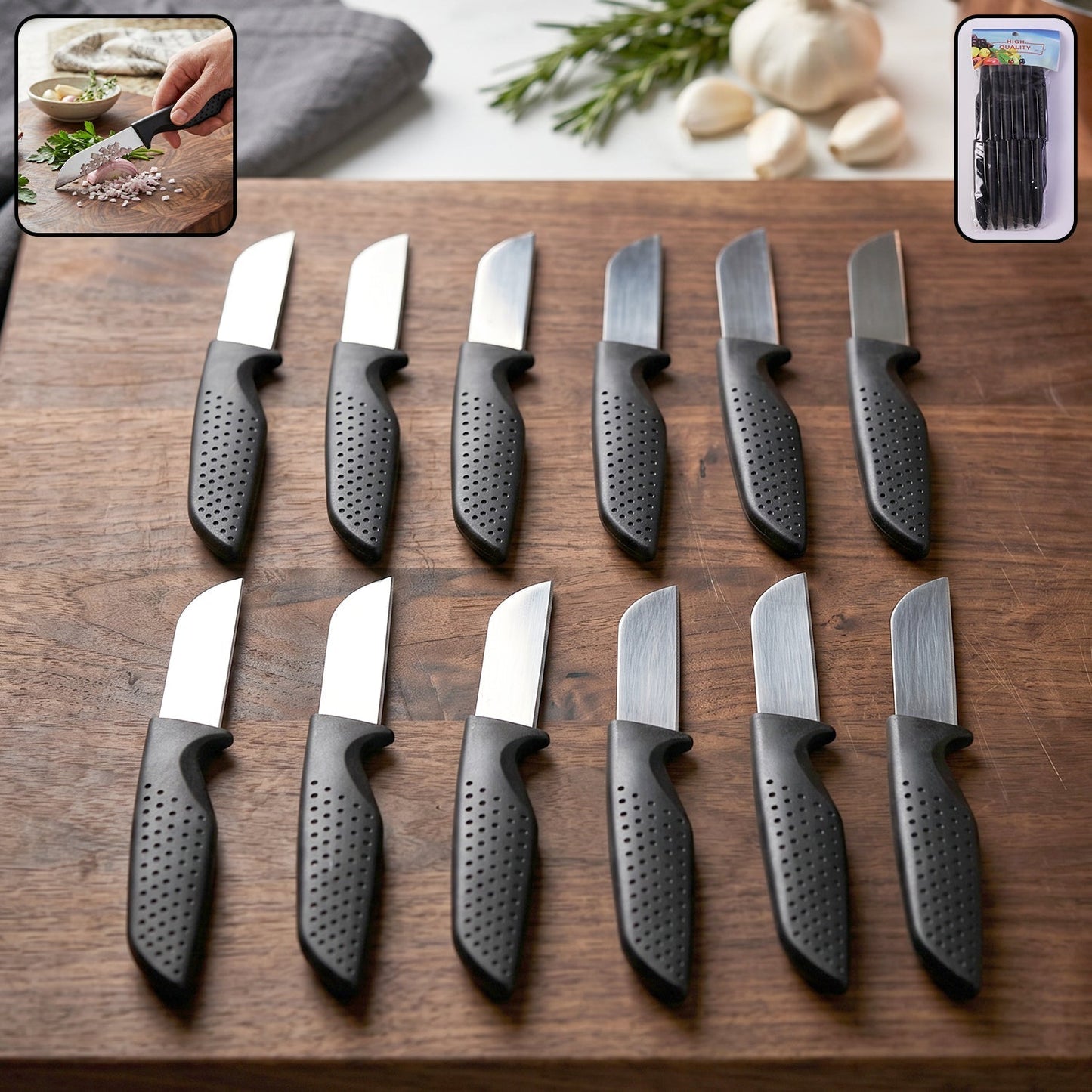 Kitchen Knife Set with Ergonomic Handles, Stainless Steel Chef Knives (12 Pc)