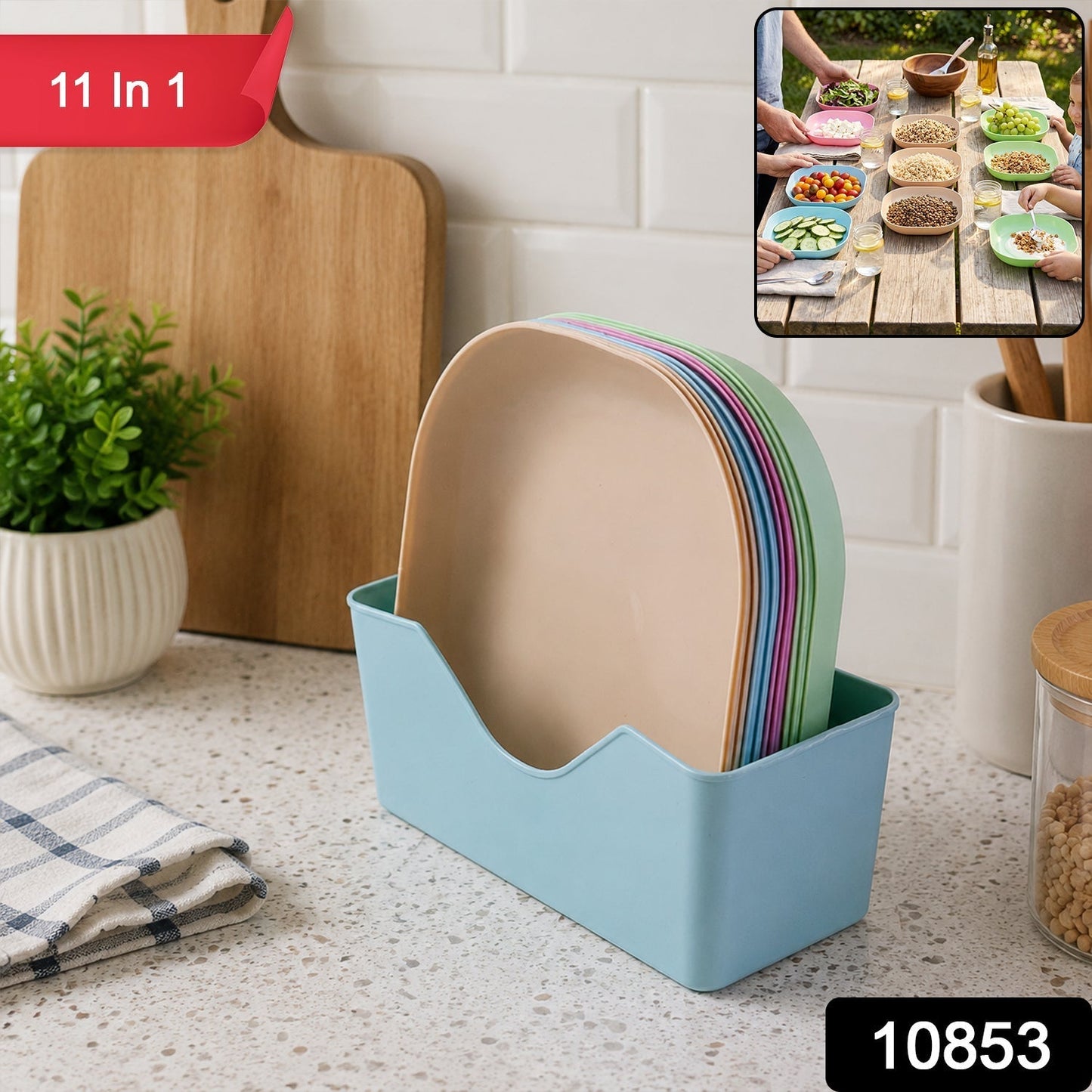 11 in 1 Plastic Snack Serving Plates Set, Multi-Compartment Party Snack Tray