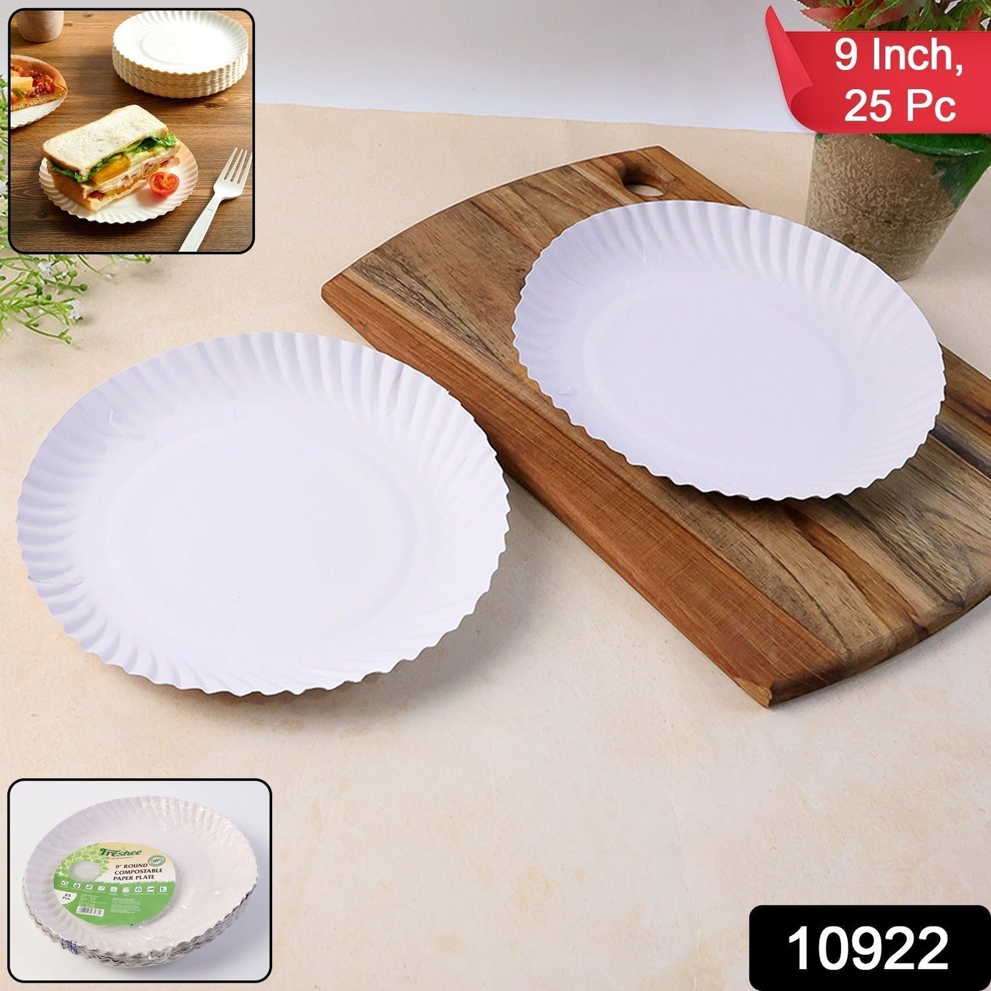 Freshee 9 Inch Round Compostable Paper Plate â€“ 25 Pcs Pack