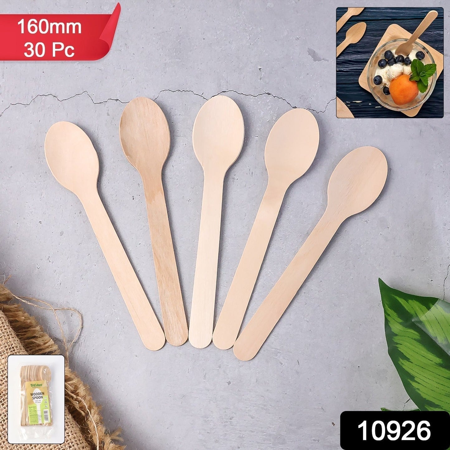 160mm Wooden Spoon â€“ 30 Pcs Pack