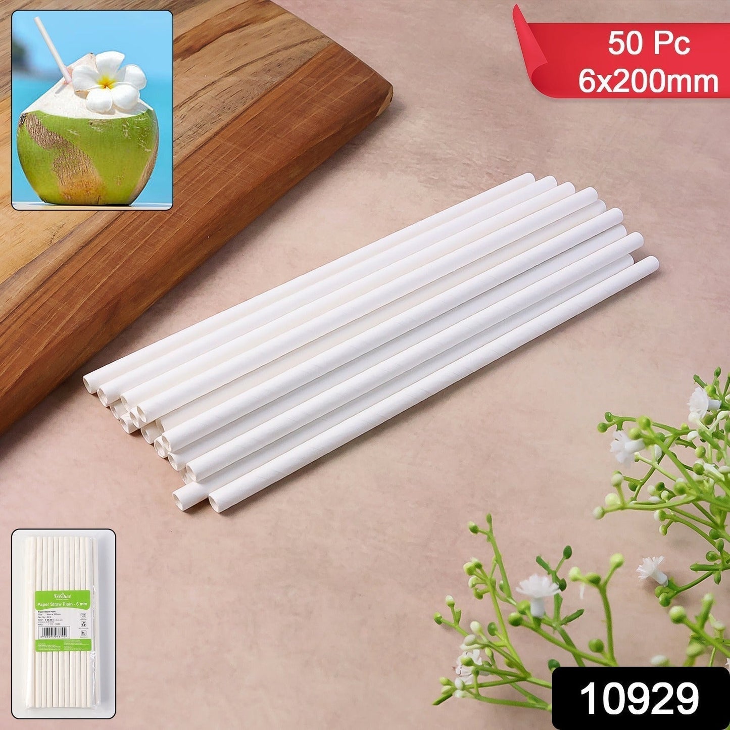 Paper Straw â€“ Plain 6 mm Diameter, 200 mm Length, 50 Pcs Pack