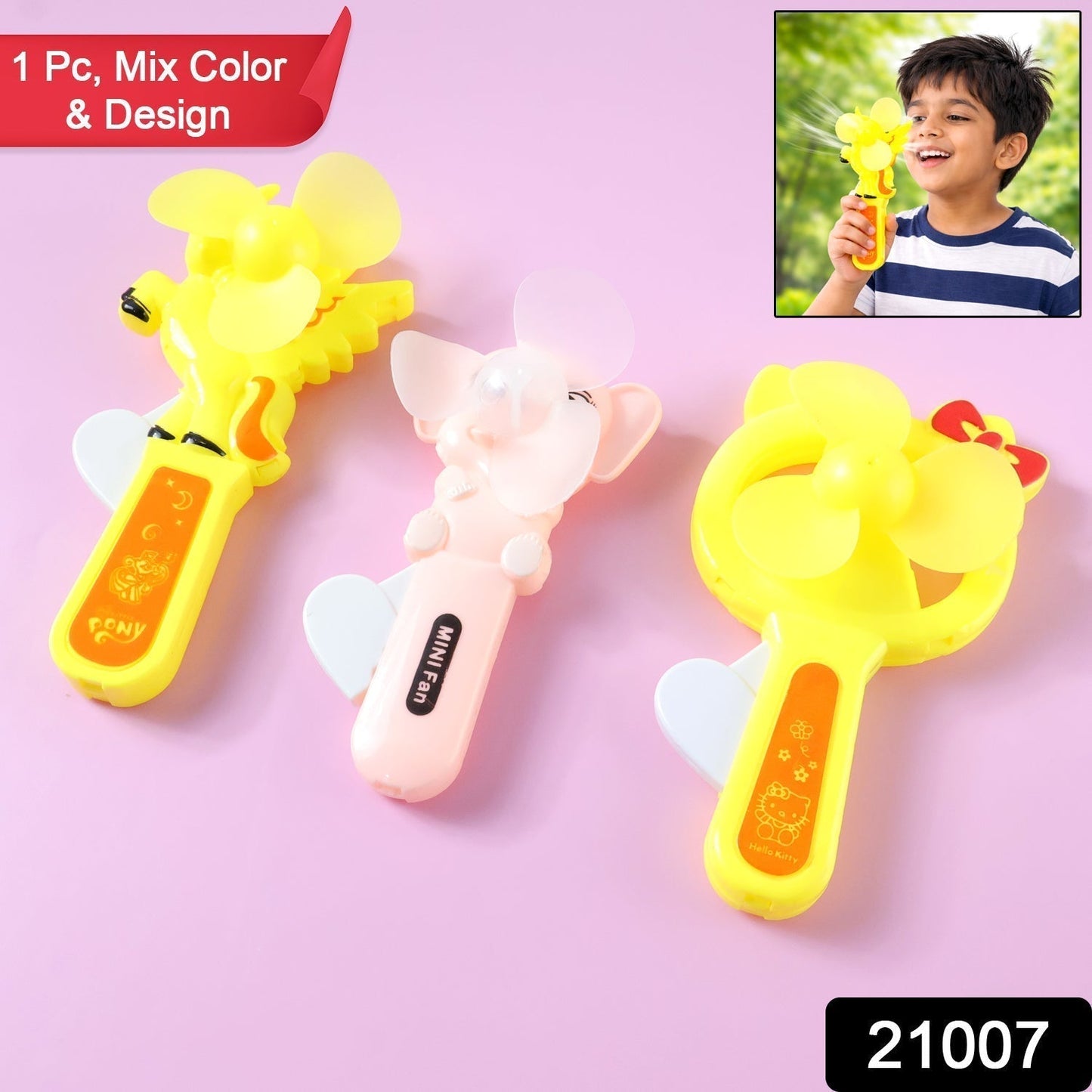 Hand Press Mini Portable Cartoon Fan Toy (1 PC, Mix Color & Design)