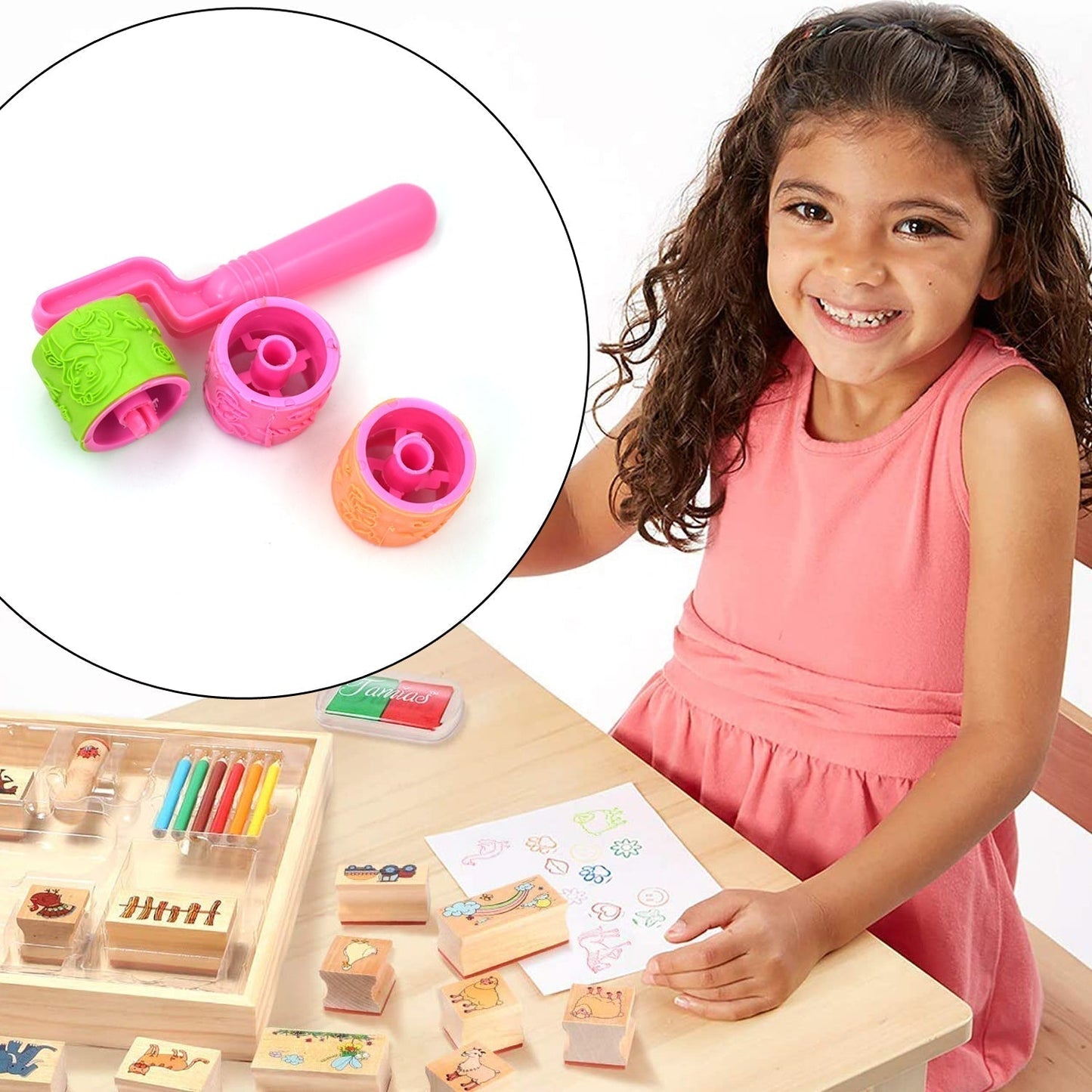 Roller Stamp used in all types of household places by kids and children’s for playing purposes.