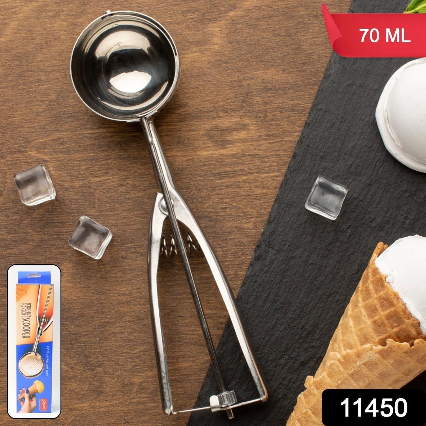 Premium Stainless Steel Ice Cream Scoop with Trigger Release â€“Approx 70 ML Capacity