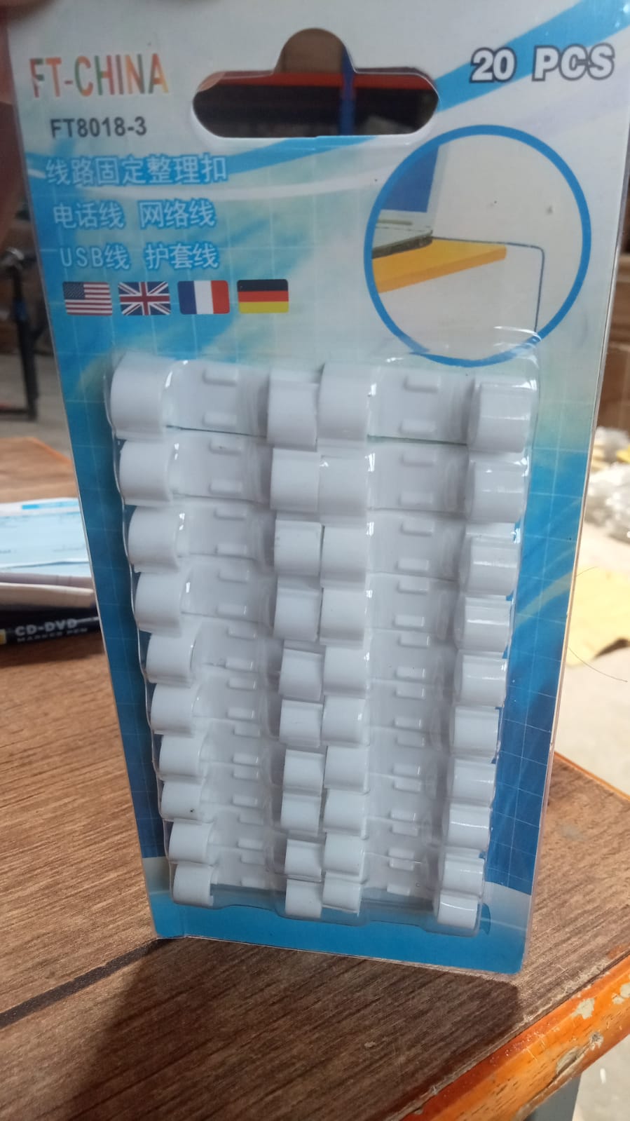 Self Adhesive Cable Clips Wire Manage Holder Sticky Mount-Round Plastic Cable Cord  - Pack of 20
