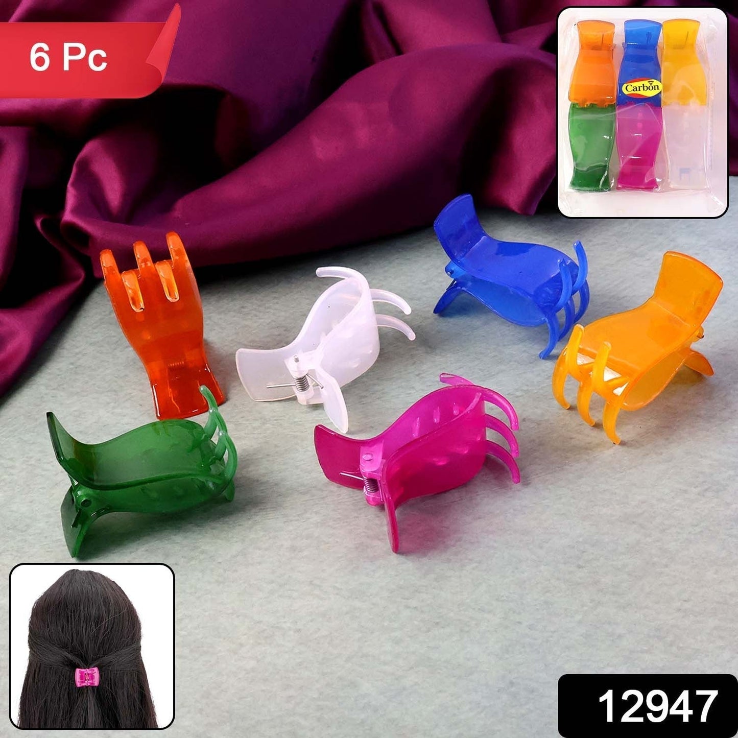 Mini Hair Claw Clips for Girls â€“ 6 Pc Colorful Small Hair Clamps