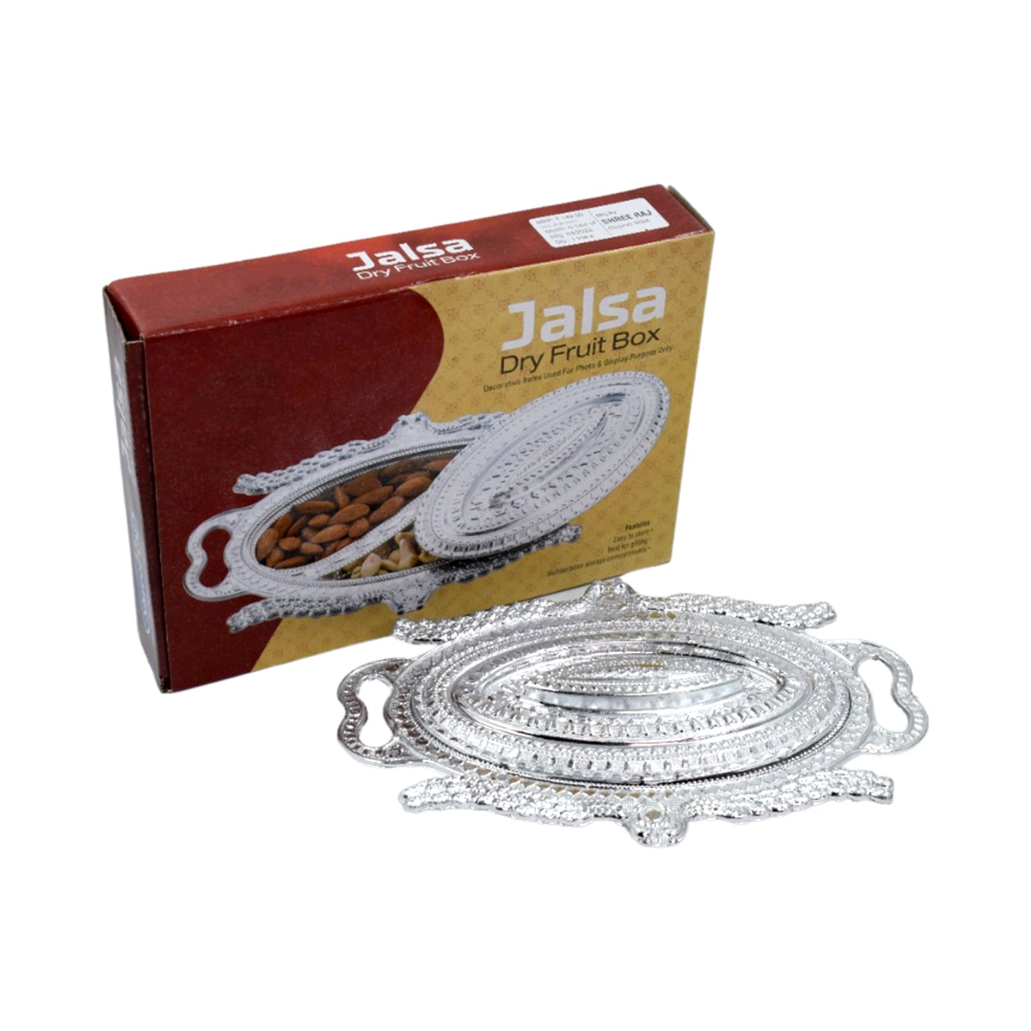 Plastic Peacock Dry Fruit Silver Finish Serving Tray
