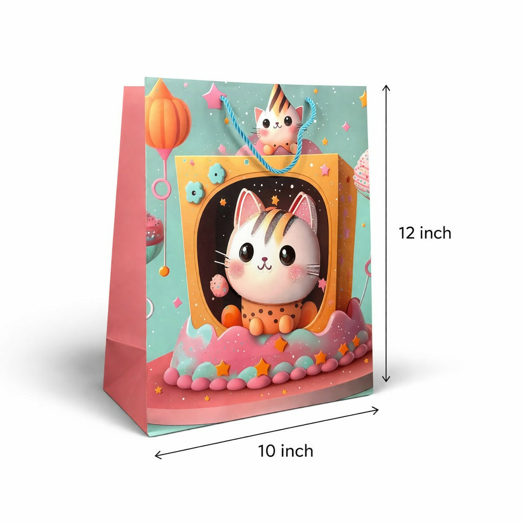 Cute Cartoon Cat Design Gift Paper Bag with Handle 1 Piece
