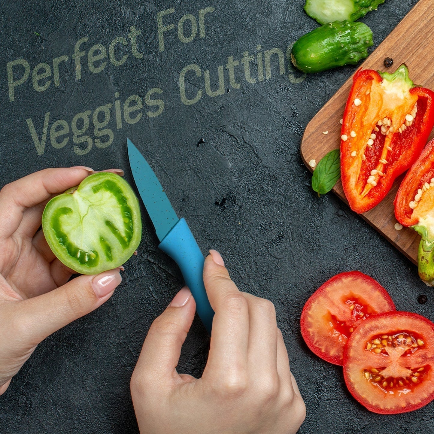 Colorful Chef Knife Set for Cutting (6 Pc, Non-Stick Steel)
