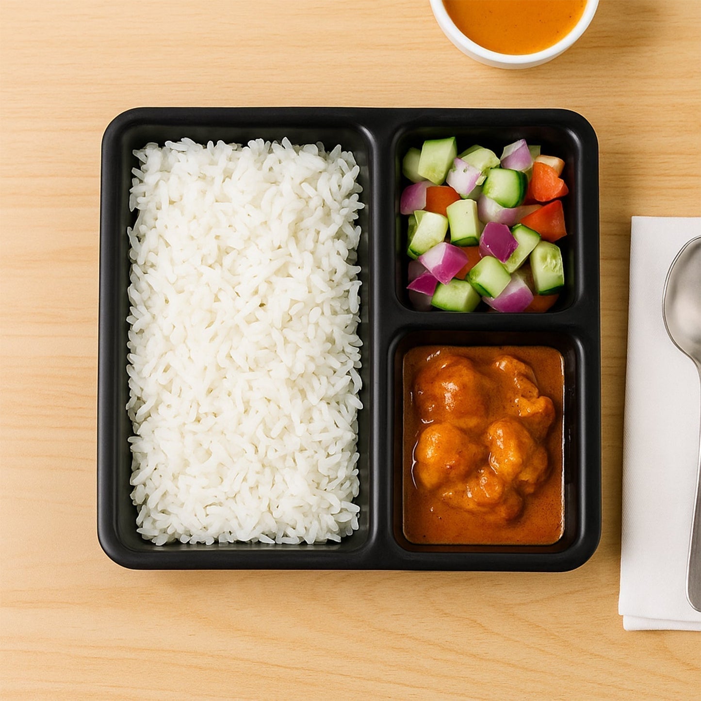 Plastic Multi-Compartment Meal Serving Tray â€“ 3-Section Rectangular Dining Plate (1 Pc / Black)
