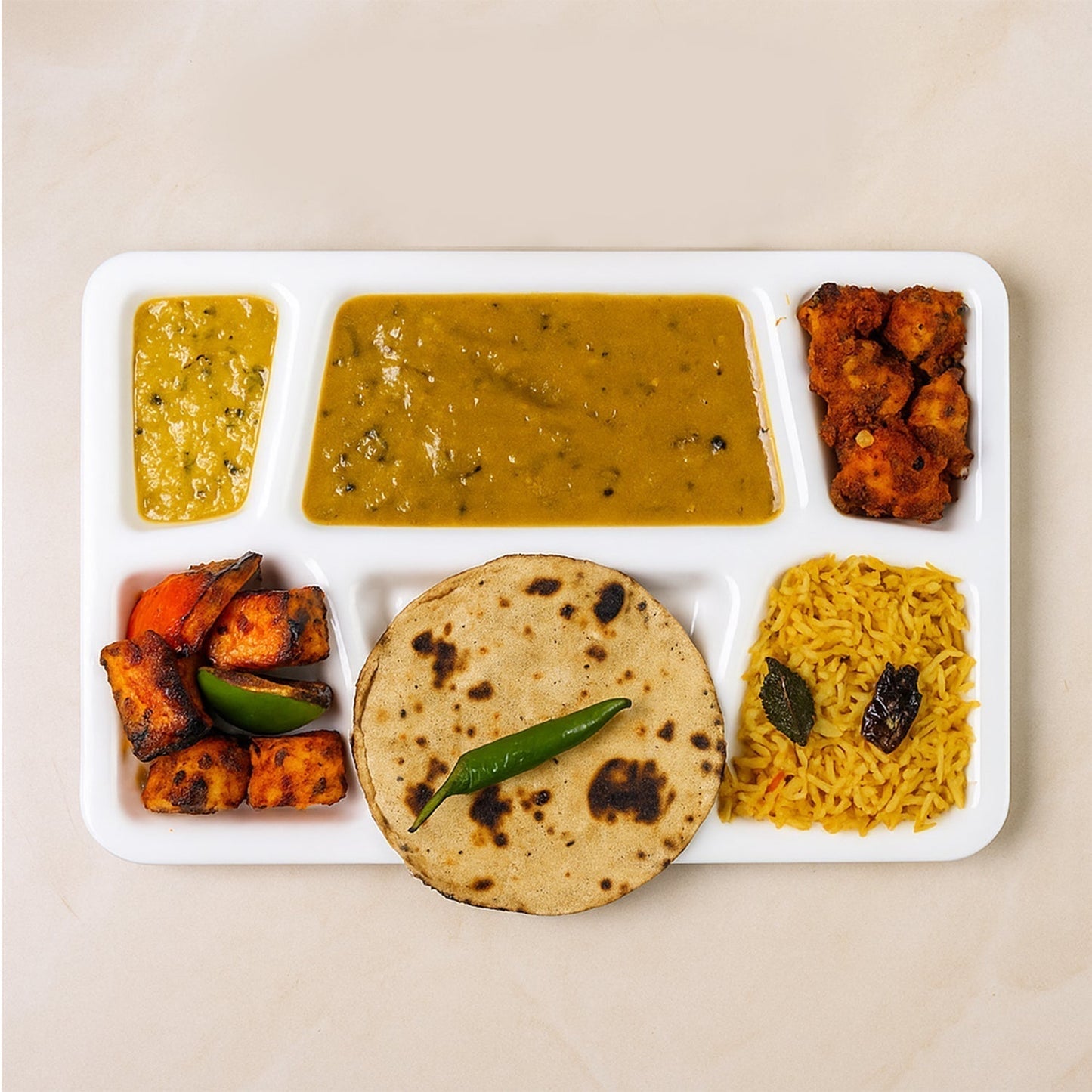 Plastic Multi-Compartment Meal Serving Tray â€“ 3-Section Rectangular Dining Plate (1 Pc / Black)