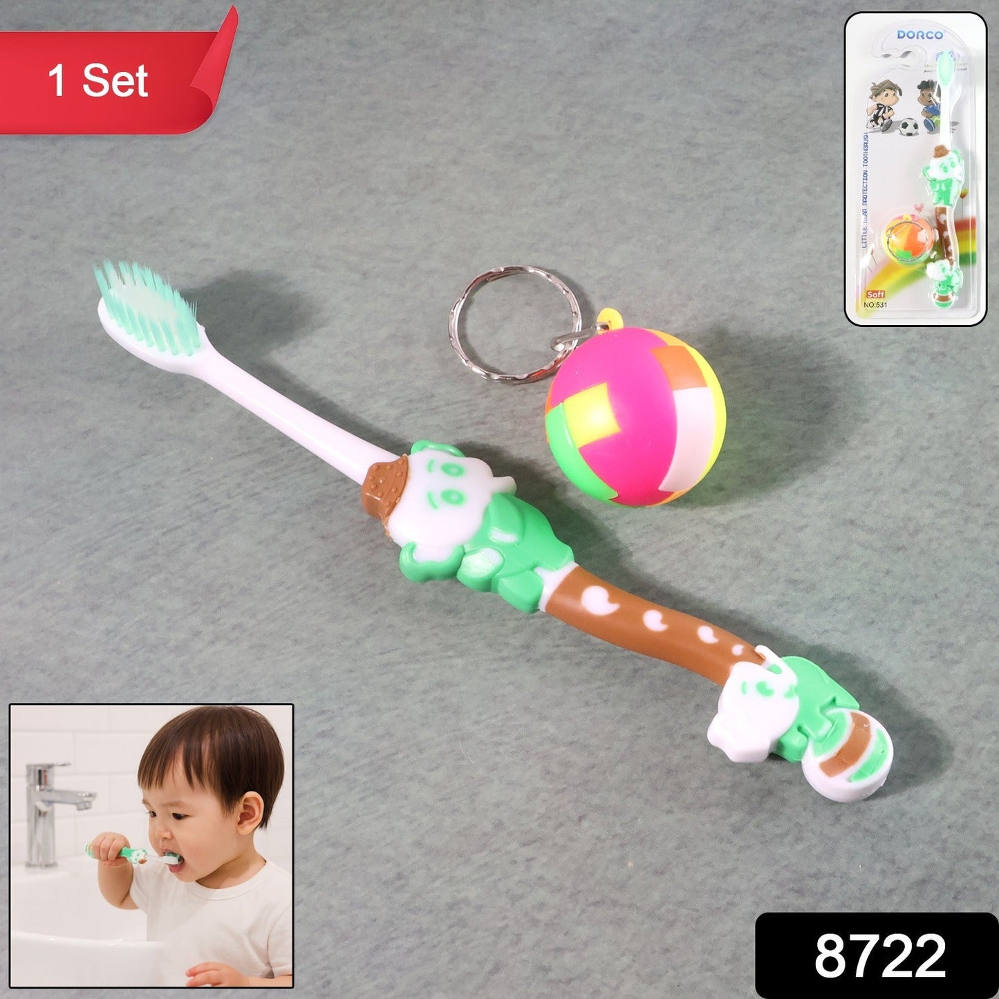 Kids Toothbrush and Ball Keychain Toy Set
