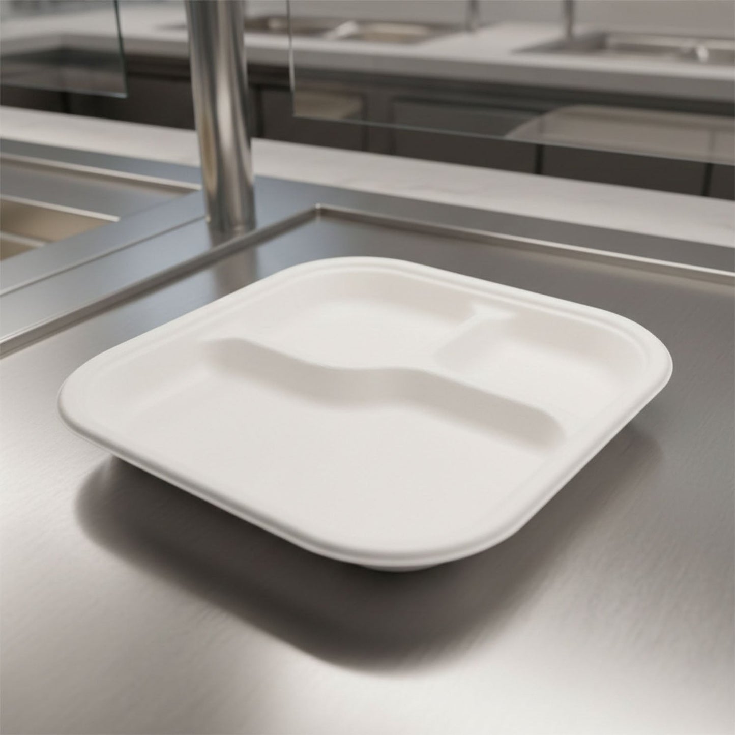 Vegnar Square 3 Compartment Disposable Meal Tray Set (10 Pc)