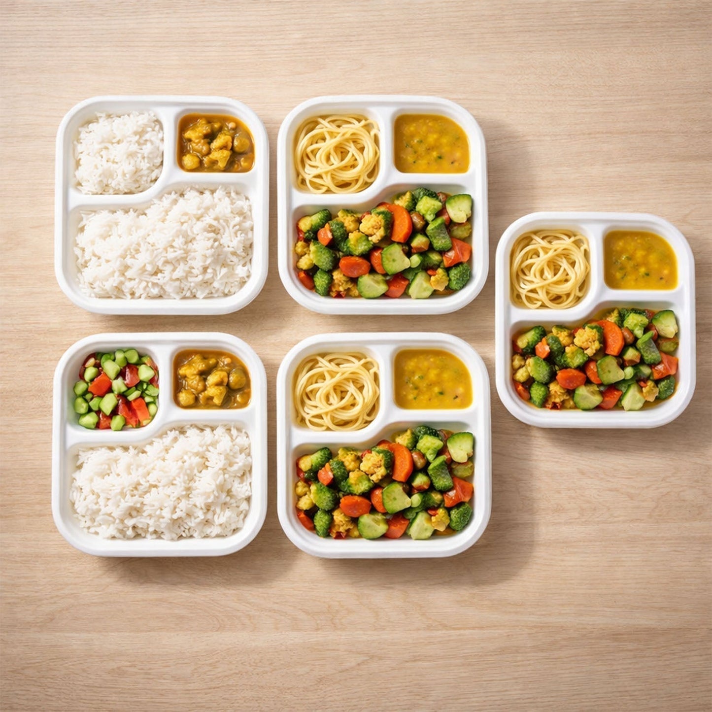 Vegnar Square 3 Compartment Disposable Meal Tray Set (10 Pc)