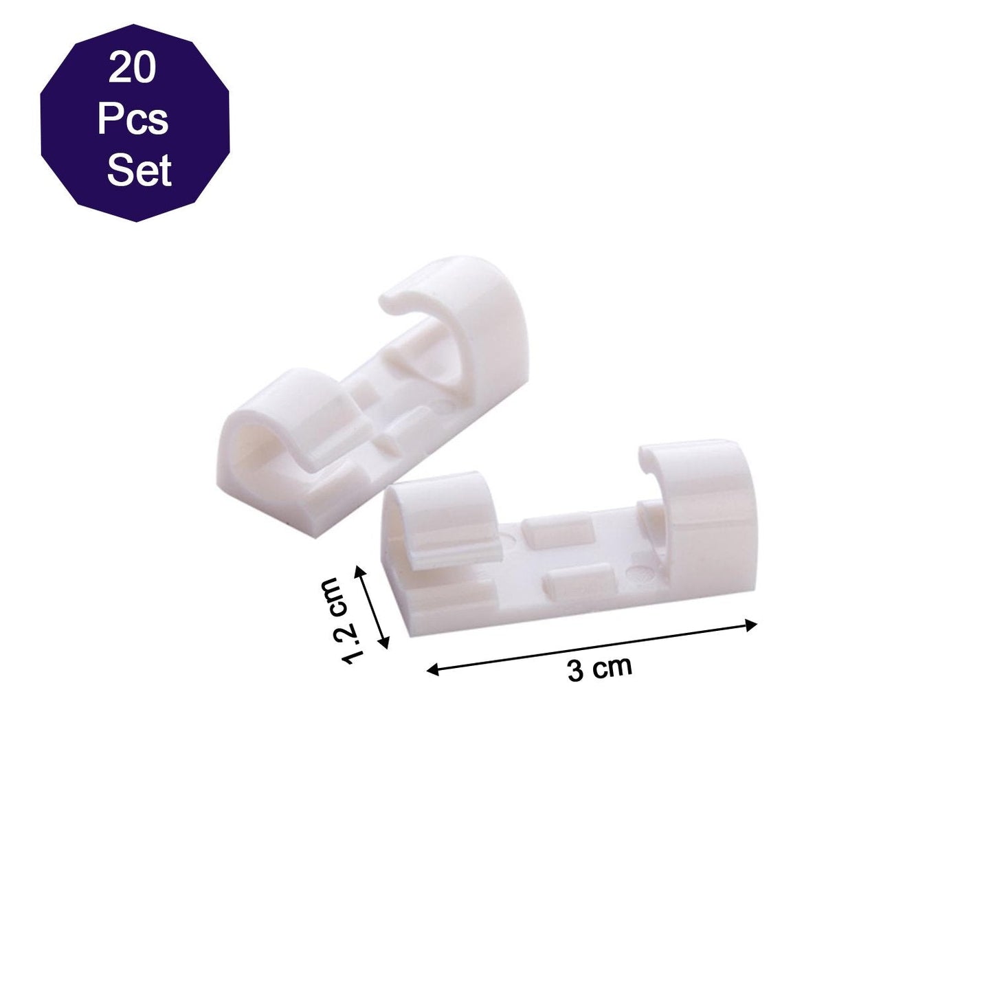 Self Adhesive Cable Clips Wire Manage Holder Sticky Mount-Round Plastic Cable Cord  - Pack of 20
