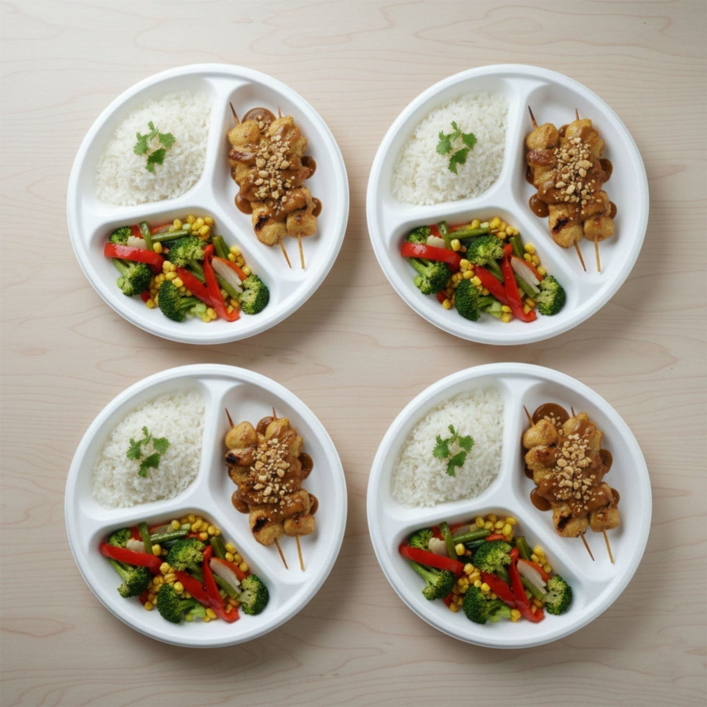 Vegnar Disposable Round 3 Compartment Meal Plate (Pack of 10 Pc)