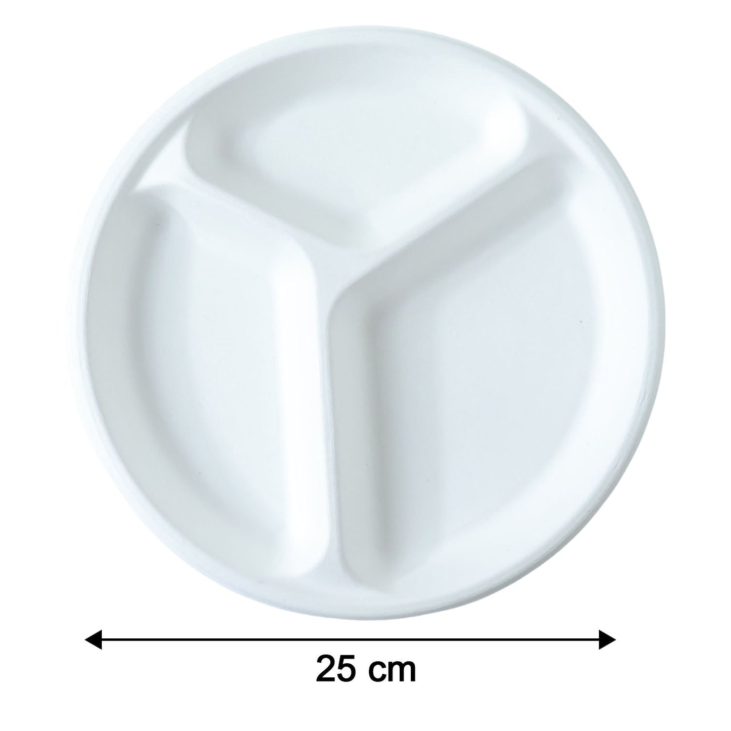 Vegnar Disposable Round 3 Compartment Meal Plate (Pack of 10 Pc)