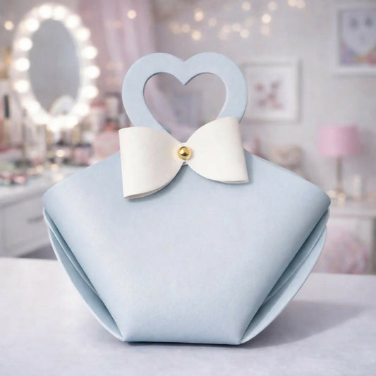 Light Blue Mini Cute Handbag with Heart Handle and Bow Design