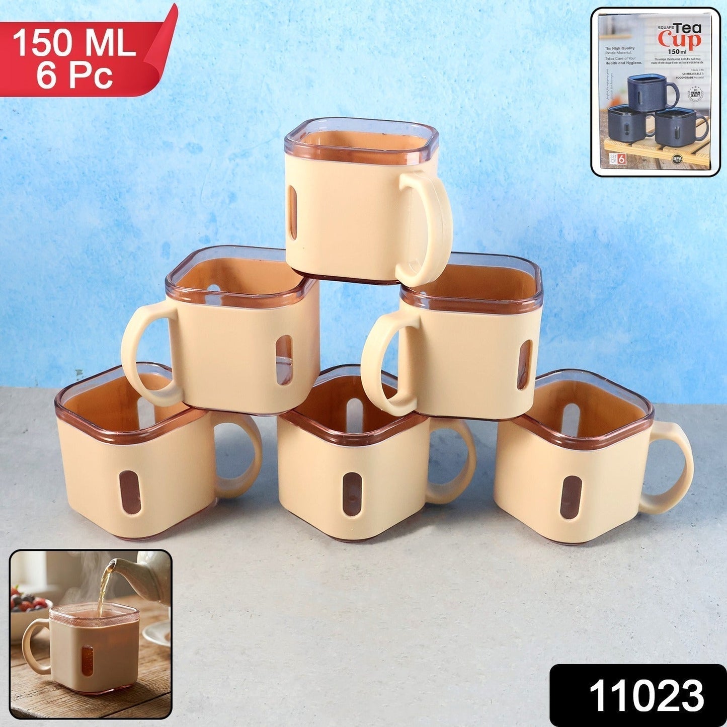 Premium Square Shape Tea Cup Set â€“ 6-Piece (150 ML)