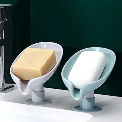 Self-Draining Leaf Shape Soap Holder | Decorative Bar Soap Dish with Suction Base