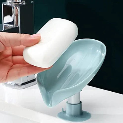 Self-Draining Leaf Shape Soap Holder | Decorative Bar Soap Dish with Suction Base