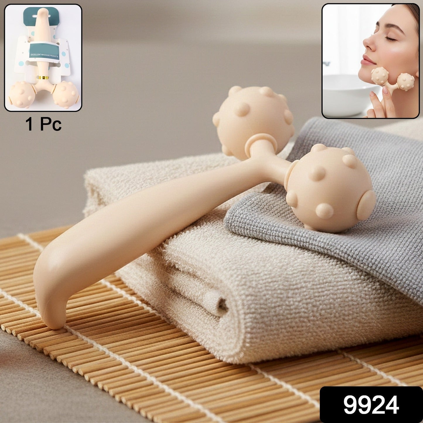Dual Ball Facial and Body Massage Roller - 1 Pc
