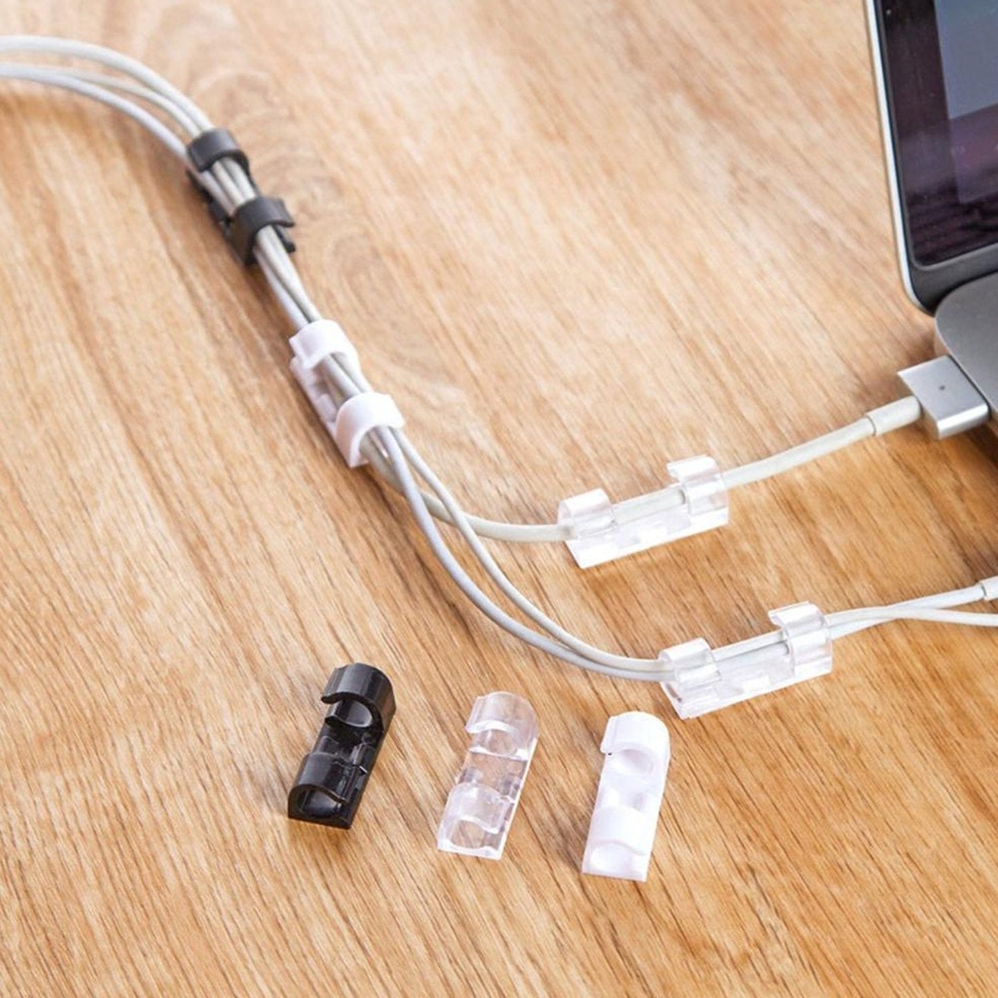 Self Adhesive Cable Clips Wire Manage Holder Sticky Mount-Round Plastic Cable Cord  - Pack of 20