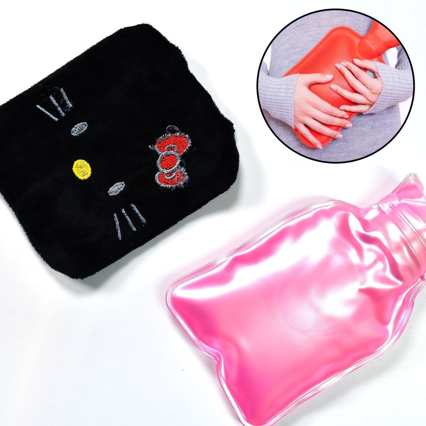 Black Small Hot Water Bag with Cover â€“ Pain Relief & Warmer